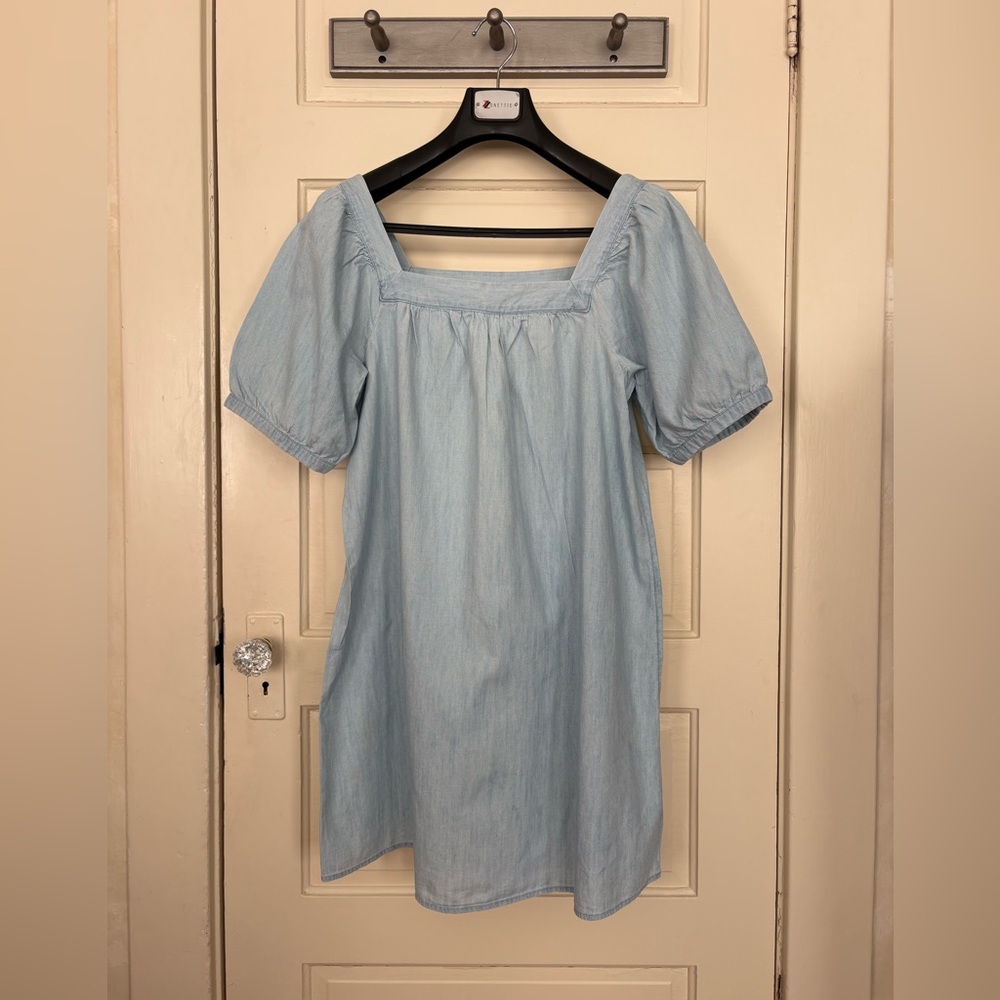 Blue Puff Sleeve & Square Neck Dress